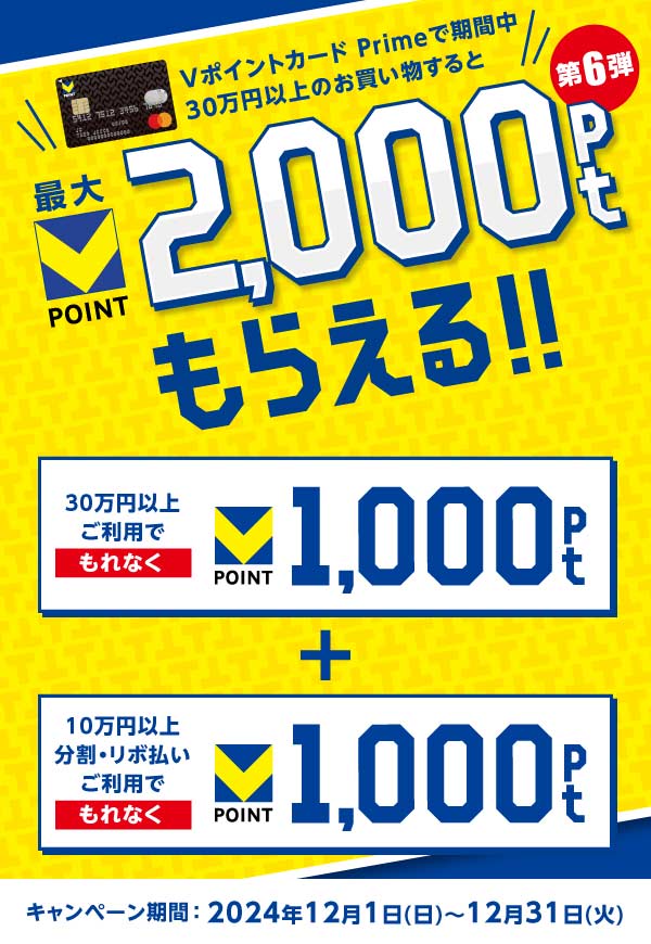 第6弾!最大Vポイント2,000ptもらえるキャンペーン